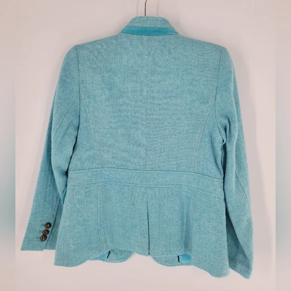 Turquoise Bicolor Herringbone Classic Shetland Blazer Size 6 New - Picture 5 of 7